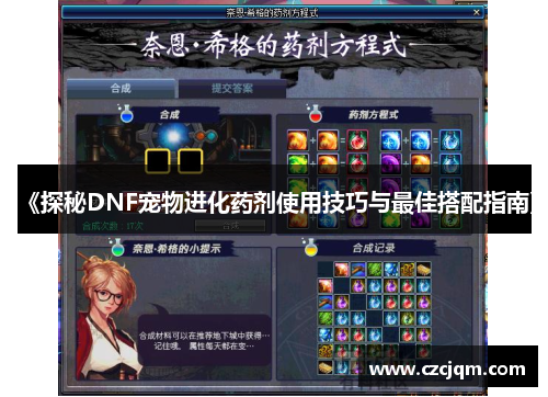 《探秘DNF宠物进化药剂使用技巧与最佳搭配指南》